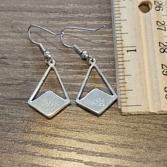 Alpaca Silver Dangle Diamond Cutout Earrings with Pink Sky with Moon & Stars - Picture 3 of 6